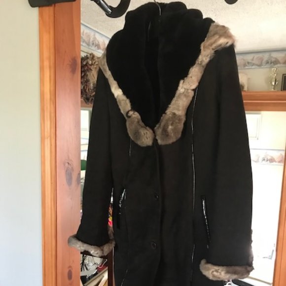 Fur Coat- Sherlin Coat with Hood, Rabbit Trim - Picture 1 of 8